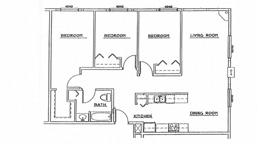 Floor plan for 3 beds, 1 bath, 1373 sqft